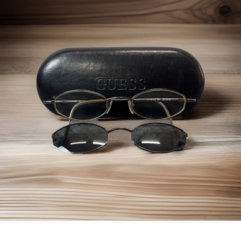 Vtg GUESS Eyeglasses And Clip On Sunglasses With Case GU1137 Gunmetal